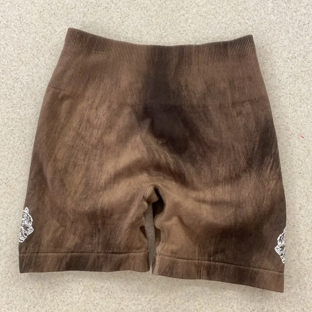 Darc Sport She Wolves Espresso Acid Wash Seamless Scrunch Shorts Size Small k18